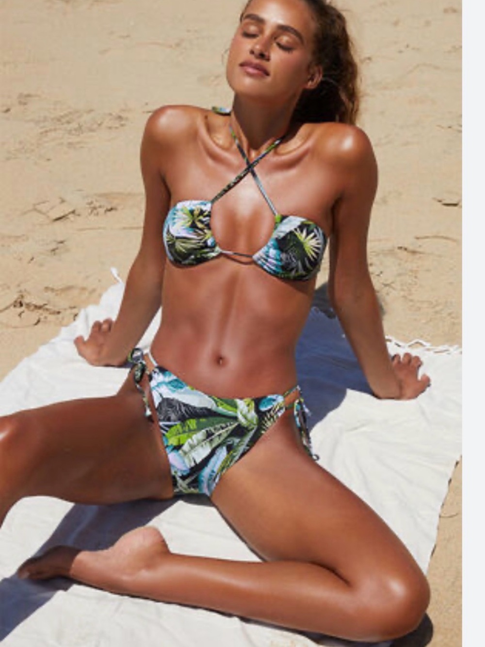 PacSun Tropical Leaf Jungle Side- tie Bikini - Green Multi M